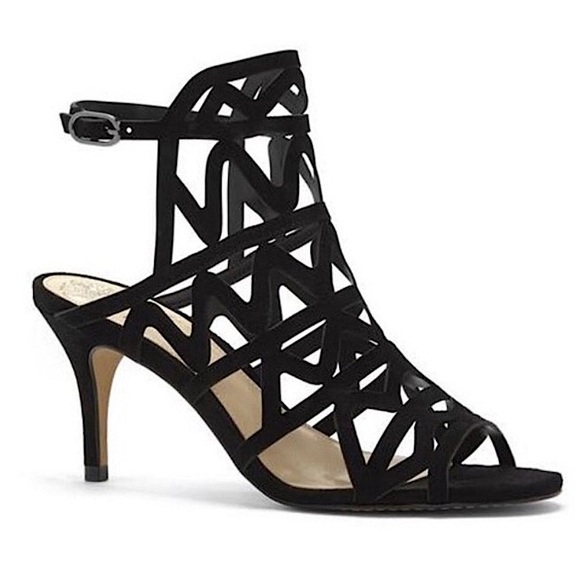 Vince Camuto Prisintha Leather Suede Black Cutout Cage Strappy Heels New Size 8 - Picture 1 of 12